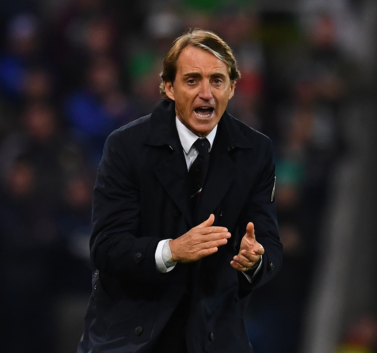 BELFAST, NORTHERN IRELAND - NOVEMBER 15: Head coach of Italy Roberto Mancini reacts during the 2022 FIFA World Cup Qualifier match between Northern Ireland and Italy at Windsor Park on November 15, 2021 in Belfast, Northern Ireland. (Photo by Claudio Villa/Getty Images)