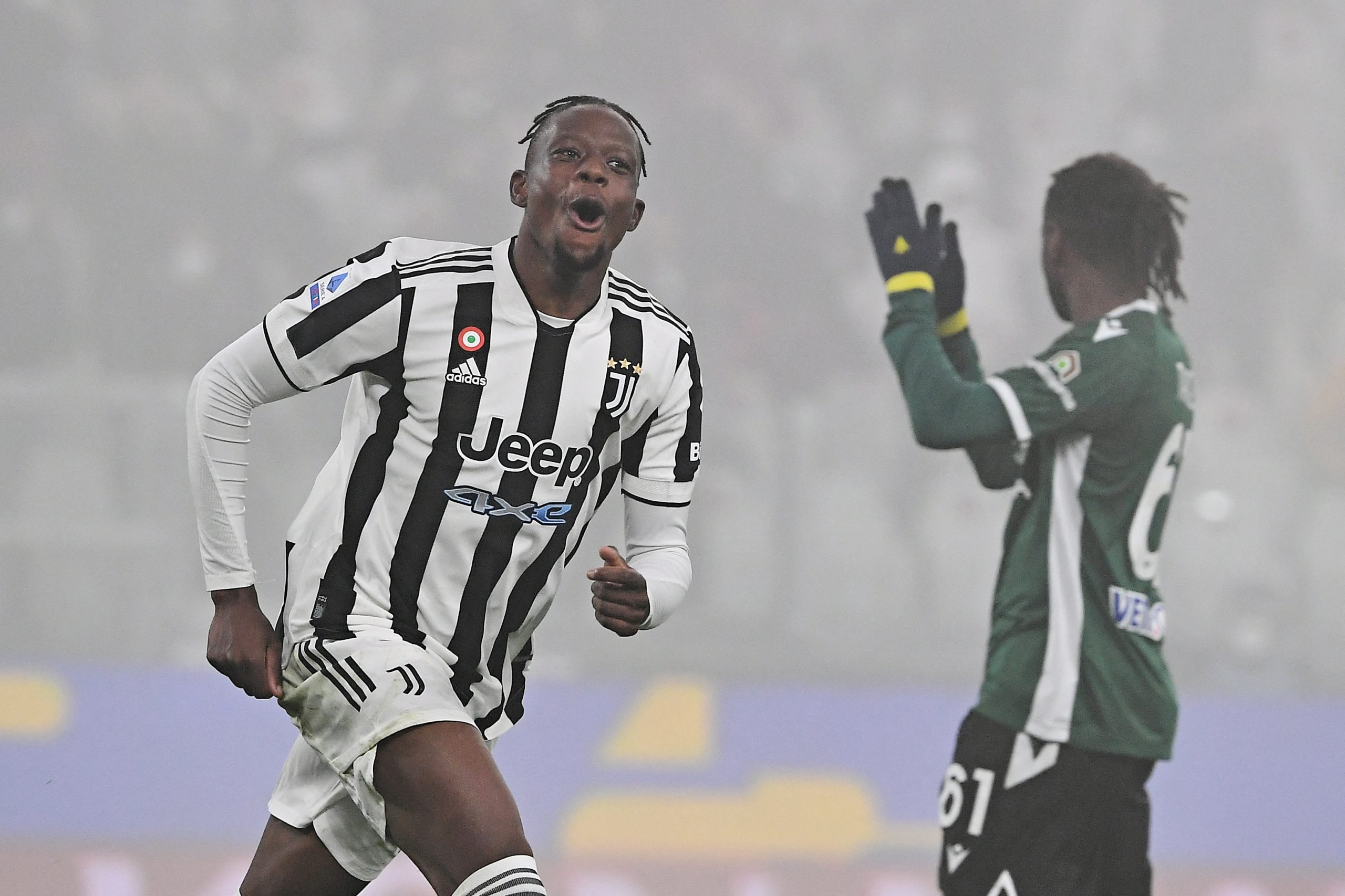 Juventus' Swiss midfielder Denis Lemi Zakaria (C) celebrates scoring a goal during the Italian Serie A football match between Juventus and Verona at the Juventus stadium in Turin, on February 6, 2022. (Photo by ISABELLA BONOTTO / AFP) (Photo by ISABELLA BONOTTO/AFP via Getty Images)