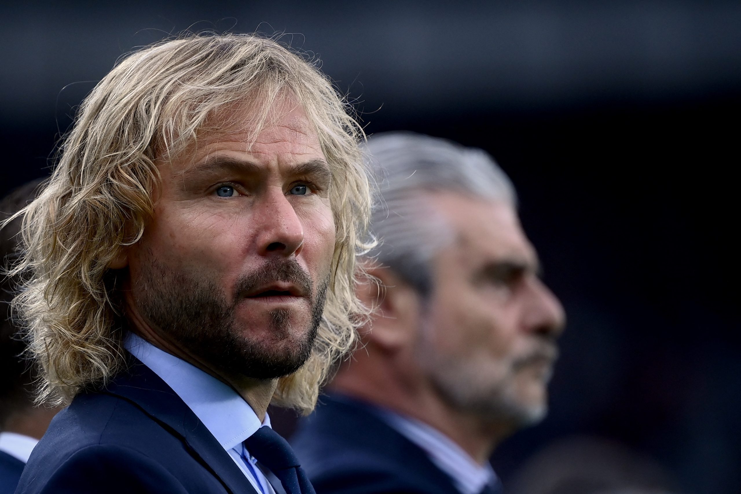 Juventus' vice President Pavel Nedved looks on prior to the Italian Serie A football match between Torino and Juventus at the "Grande Torino Stadium" in Turin on October 2, 2021. (Photo by MARCO BERTORELLO / AFP) (Photo by MARCO BERTORELLO/AFP via Getty Images)