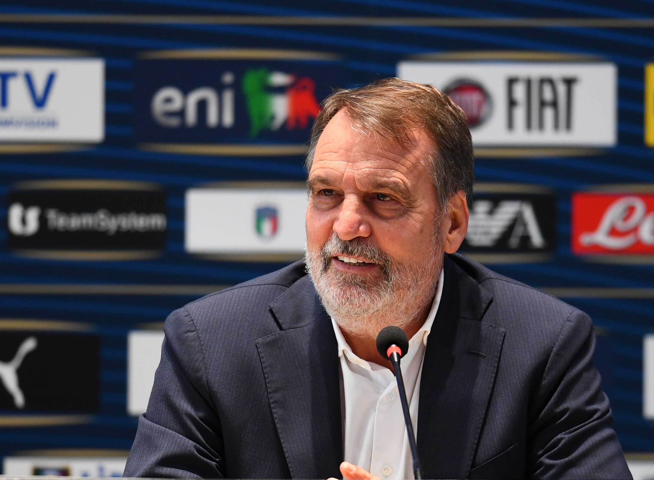 FLORENCE, ITALY - NOVEMBER 09: Marco Tardelli attends during a presentation of the Football Museum App at Centro Tecnico Federale di Coverciano on November 09, 2021 in Florence, Italy. (Photo by Claudio Villa/Getty Images)