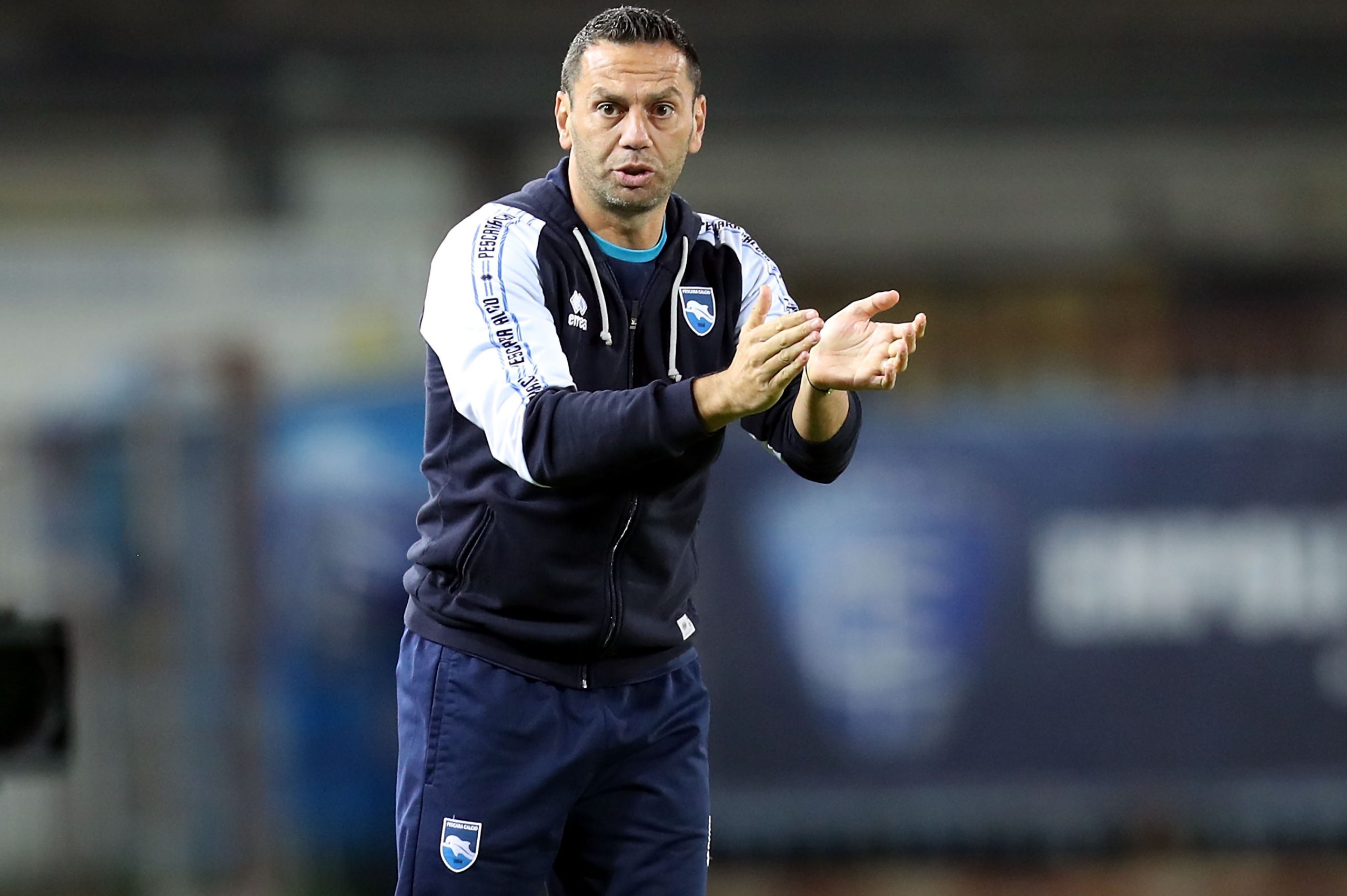 EMPOLI, ITALY - NOVEMBER 08: Luciano Zauri manager of Pescara gestures during the Serie B match between Empoli FC and Pescara at Stadio Carlo Castellani on November 8, 2019 in Empoli, Italy. (Photo by Gabriele Maltinti/Getty Images)