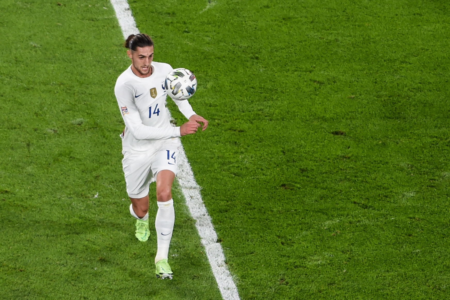 France's midfielder Adrien Rabiot eyes the ball during the UEFA Nations League semi-final football match between Belgium and France at the Juventus stadium in Turin, on October 7, 2021. (Photo by MASSIMO RANA / POOL / AFP) (Photo by MASSIMO RANA/POOL/AFP via Getty Images)