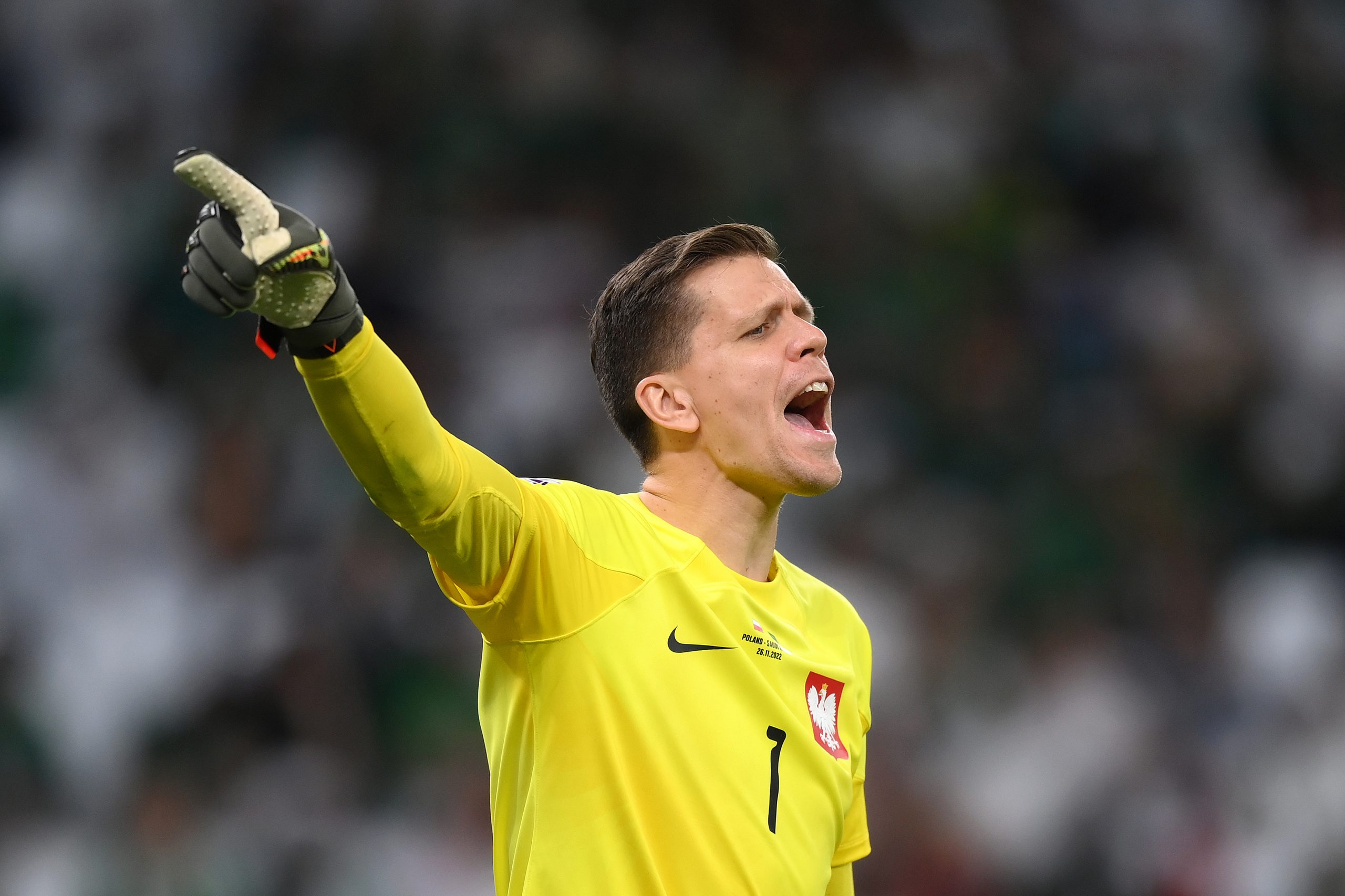 AL RAYYAN, QATAR - NOVEMBER 26: Wojciech Szczesny of Poland reacts during the FIFA World Cup Qatar 2022 Group C match between Poland and Saudi Arabia at Education City Stadium on November 26, 2022 in Al Rayyan, Qatar. (Photo by Justin Setterfield/Getty Images)