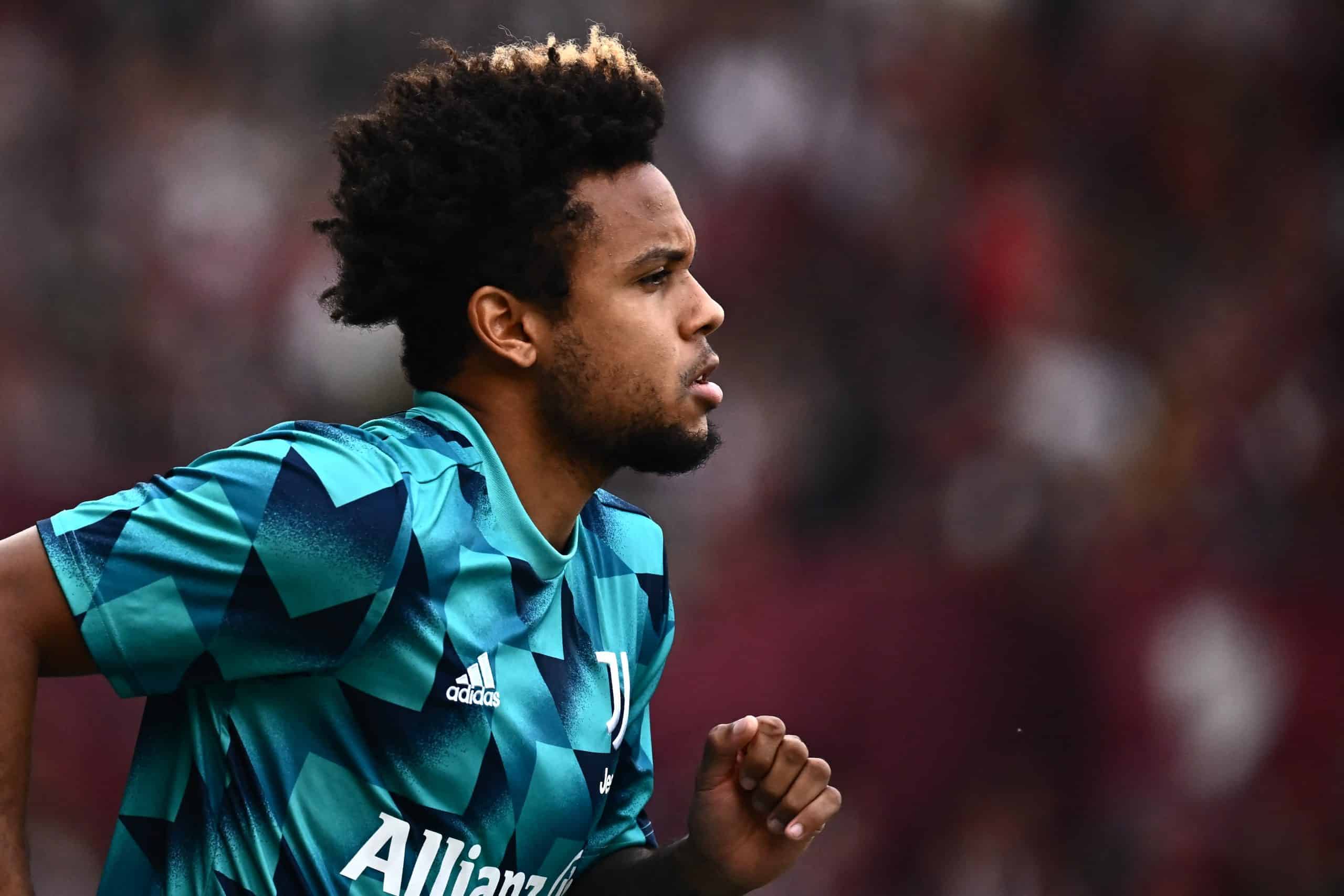 Juventus' US midfielder Weston McKennie warms up prior to the Italian Serie A football match between Torino and Juventus on October 15, 2022 at the Olympic stadium in Turin. (Photo by Marco BERTORELLO / AFP) (Photo by MARCO BERTORELLO/AFP via Getty Images)