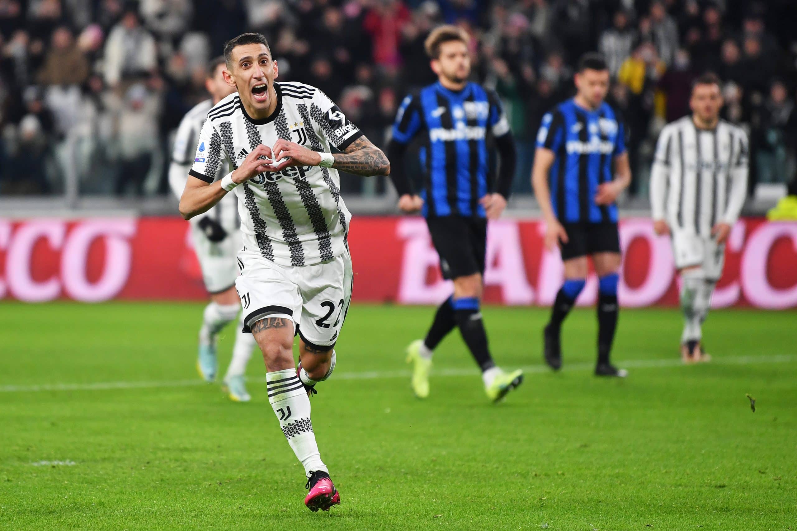 TURIN, ITALY - JANUARY 22: Angel Di Maria of Juventus celebrates after scoring the side's first goal during the Serie A match between Juventus and Atalanta BC at Allianz Stadium on January 22, 2023 in Turin, Italy. (Photo by Valerio Pennicino/Getty Images)