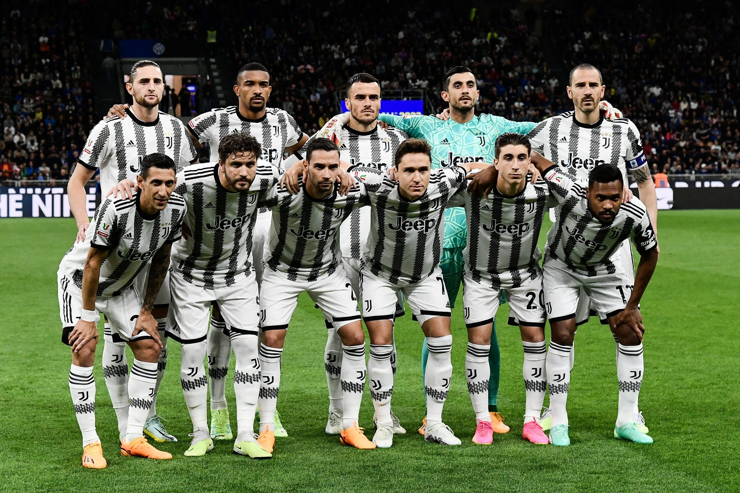 Juventus' players pose ahead of the Italian Cup semi-final second leg football match between Inter Milan and Juventus at the Giuseppe-Meazza (San Siro) stadium in Milan, on April 26, 2023. (Photo by Isabella BONOTTO / AFP) (Photo by ISABELLA BONOTTO/AFP via Getty Images)