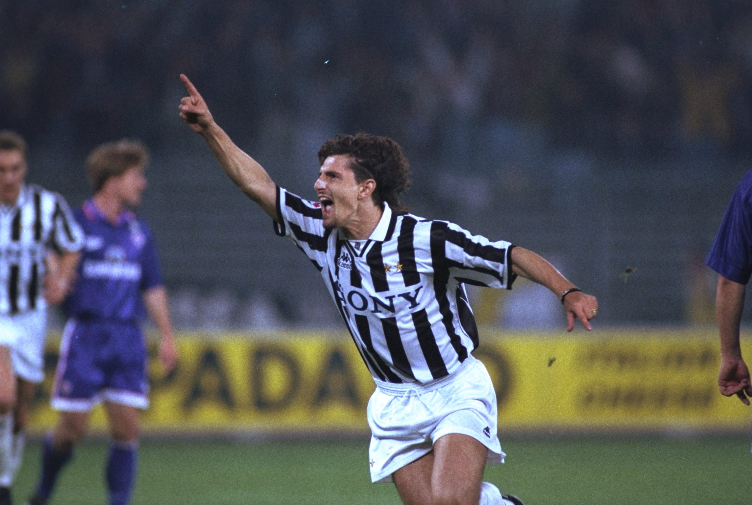 Sep 1996: Michele Padovano of Juventus celebrates a goal during a Serie A match against Fiorentina at the Delle Alpi Stadium in Turin, Italy. Mandatory Credit: Allsport UK /Allsport