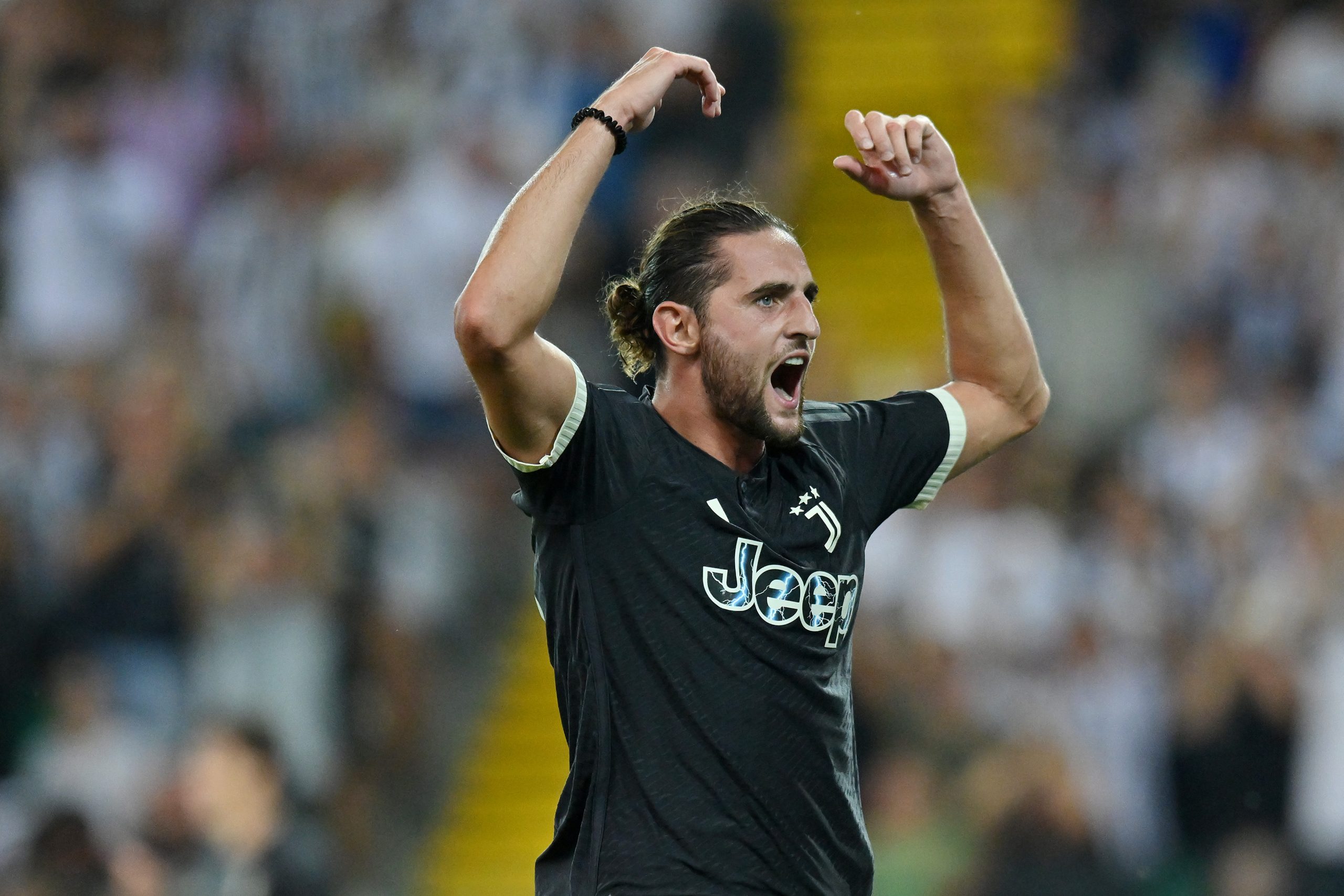 UDINE, ITALY - AUGUST 20: Adrien Rabiot of Juventus celebrates after scoring the team's third goal during the Serie A TIM match between Udinese Calcio and Juventus at Dacia Arena on August 20, 2023 in Udine, Italy. (Photo by Alessandro Sabattini/Getty Images)