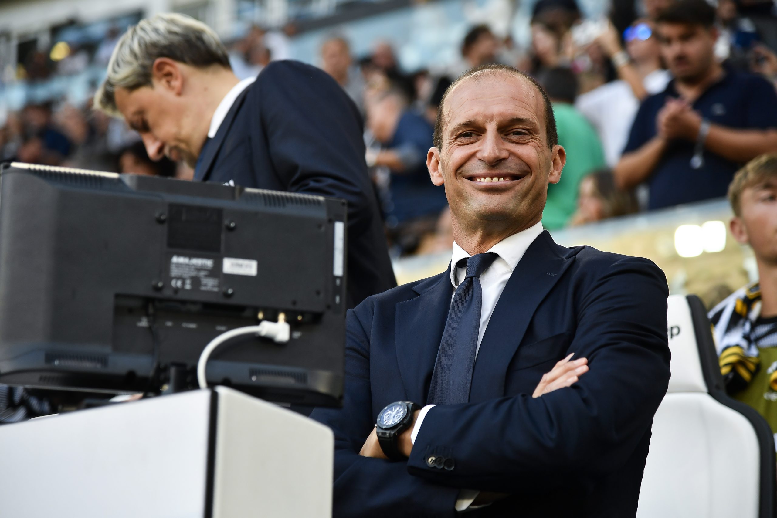 TURIN, ITALY - OCTOBER 7: Massiliano Allegri Head Coach of Juventus FC reacts during the Serie A TIM match between Juventus and Torino FC at on October 7, 2023 in Turin, Italy. (Photo by Stefano Guidi/Getty Images)