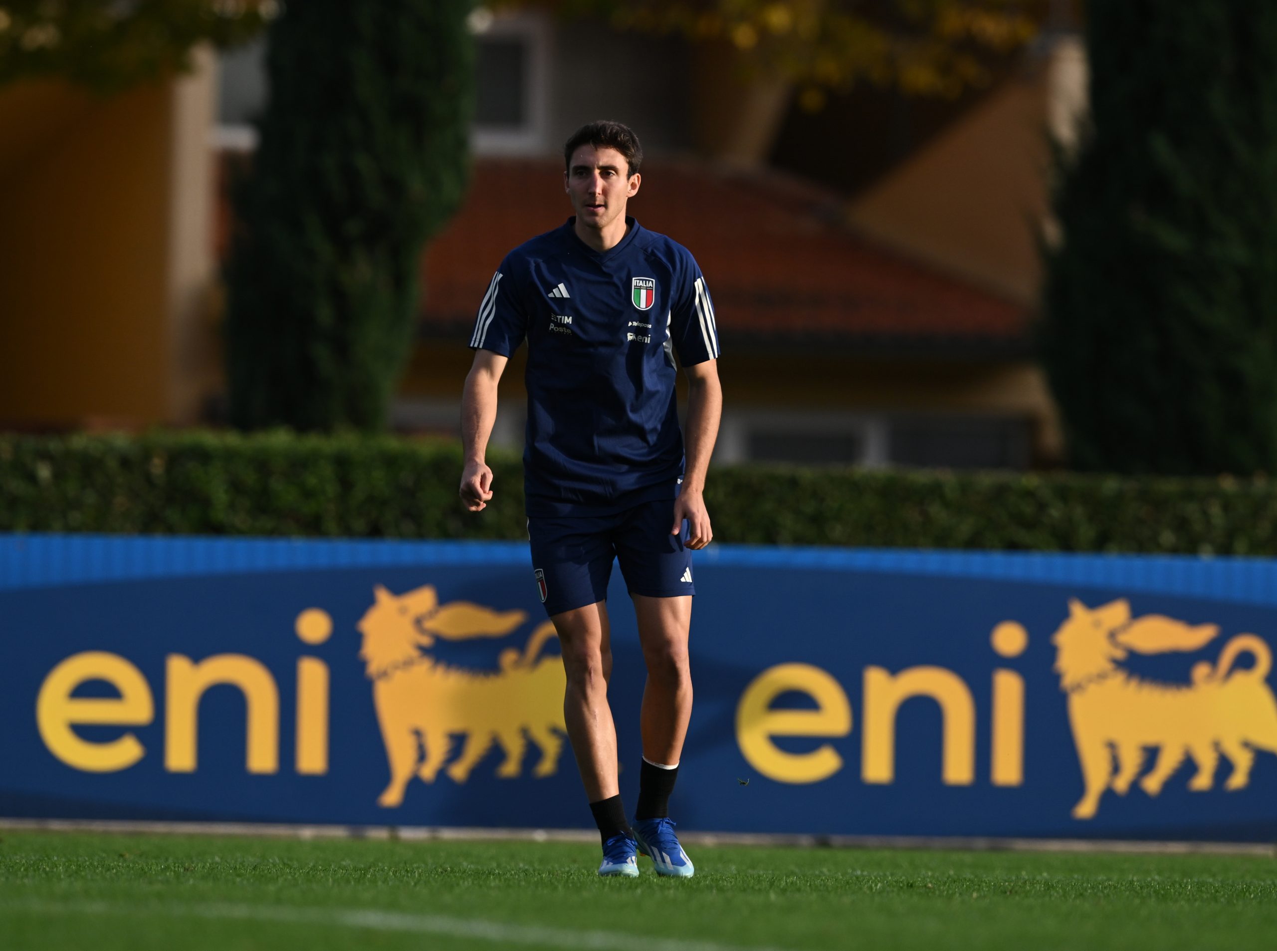 FLORENCE, ITALY - NOVEMBER 14: Andrea Cambiaso of Italy in action during a Italy training session at Centro Tecnico Federale di Coverciano on November 14, 2023 in Florence, Italy. (Photo by Claudio Villa/Getty Images)