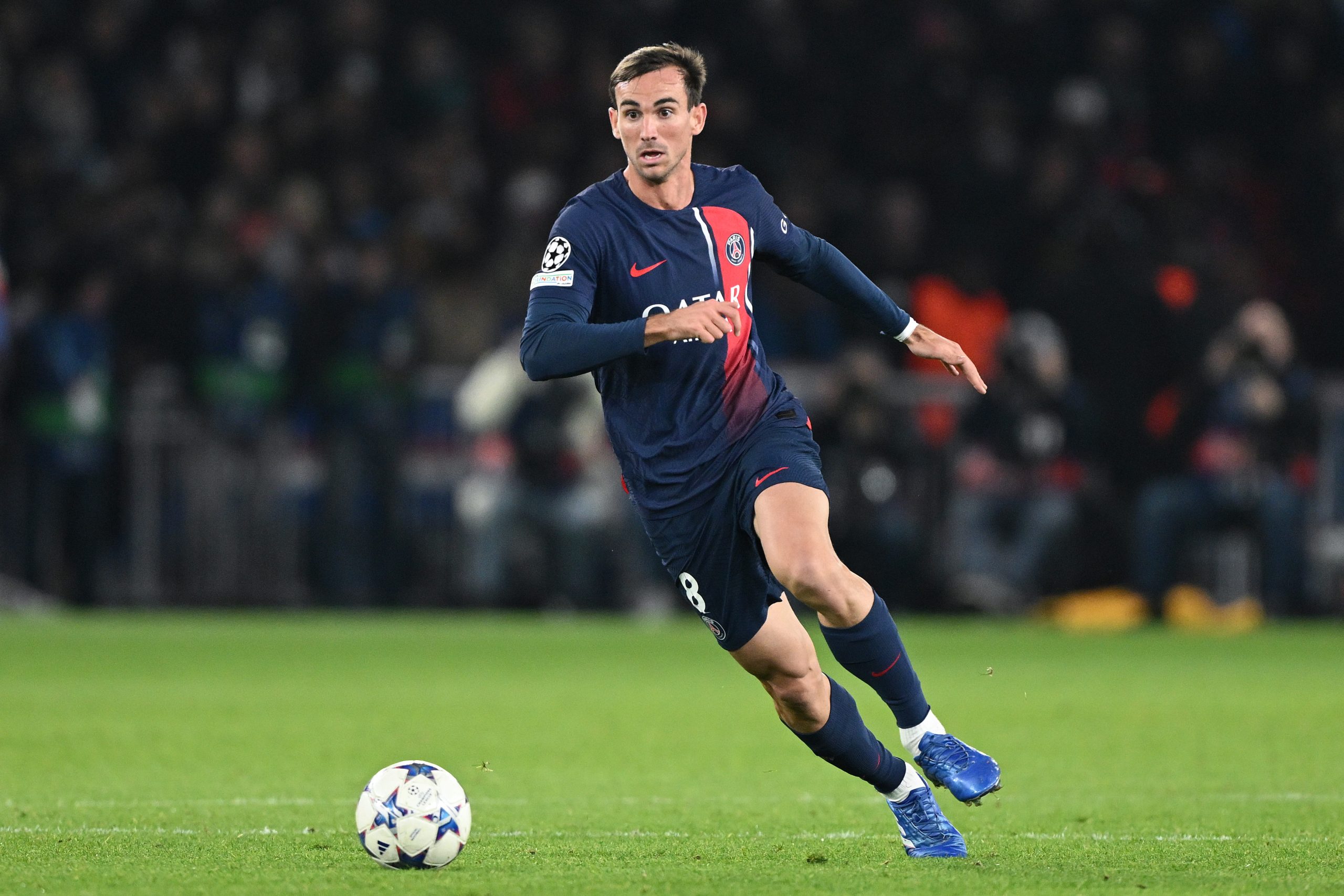 PARIS, FRANCE - OCTOBER 25: Fabian Ruiz of Paris Saint-Germain in action during the UEFA Champions League match between Paris Saint-Germain and AC Milan at Parc des Princes on October 25, 2023 in Paris, France. (Photo by Mike Hewitt/Getty Images)