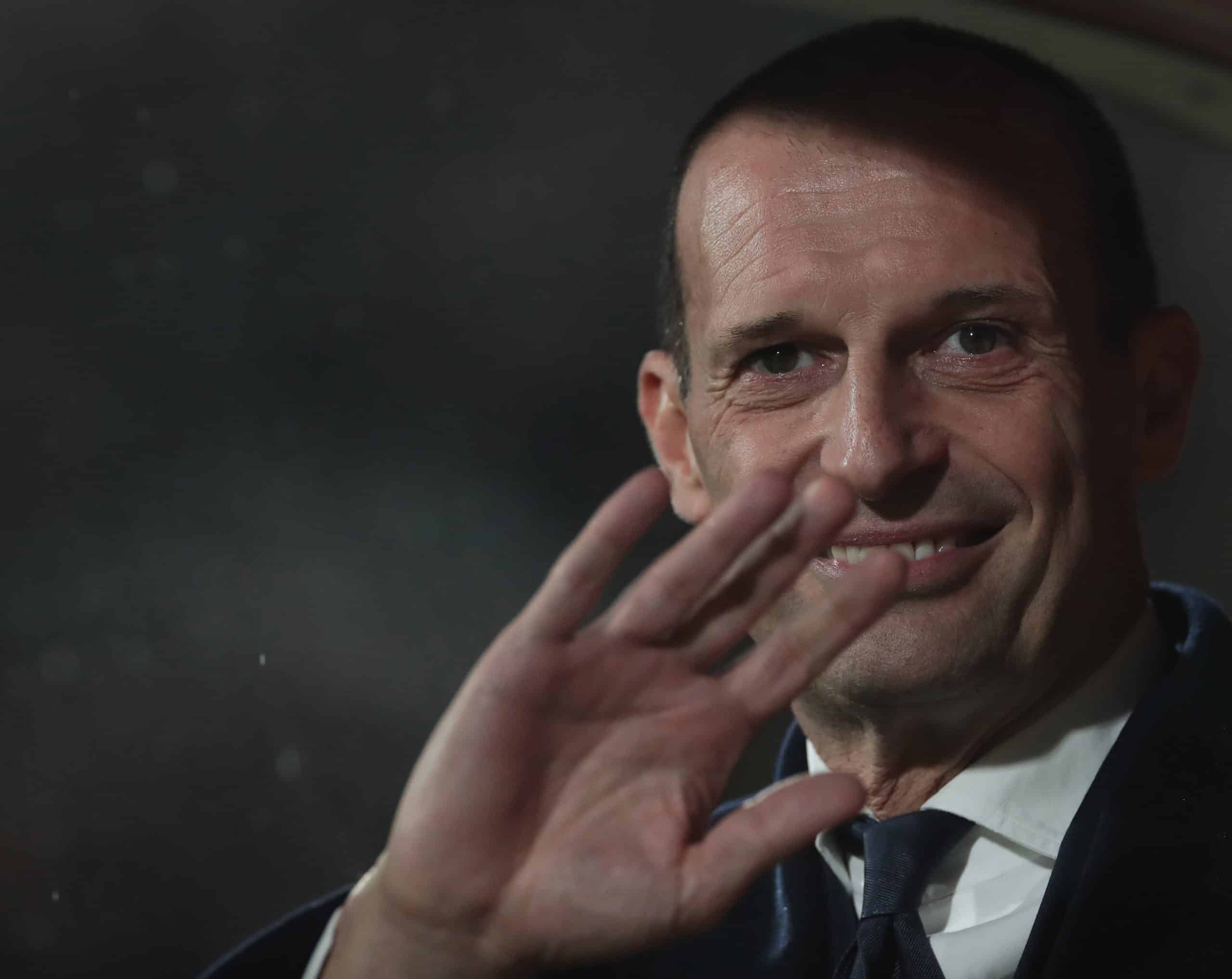 MONZA, ITALY - DECEMBER 01: Juventus coach Massimiliano Allegri smiles during the Serie A TIM match between AC Monza and Juventus at U-Power Stadium on December 01, 2023 in Monza, Italy. (Photo by Emilio Andreoli/Getty Images)