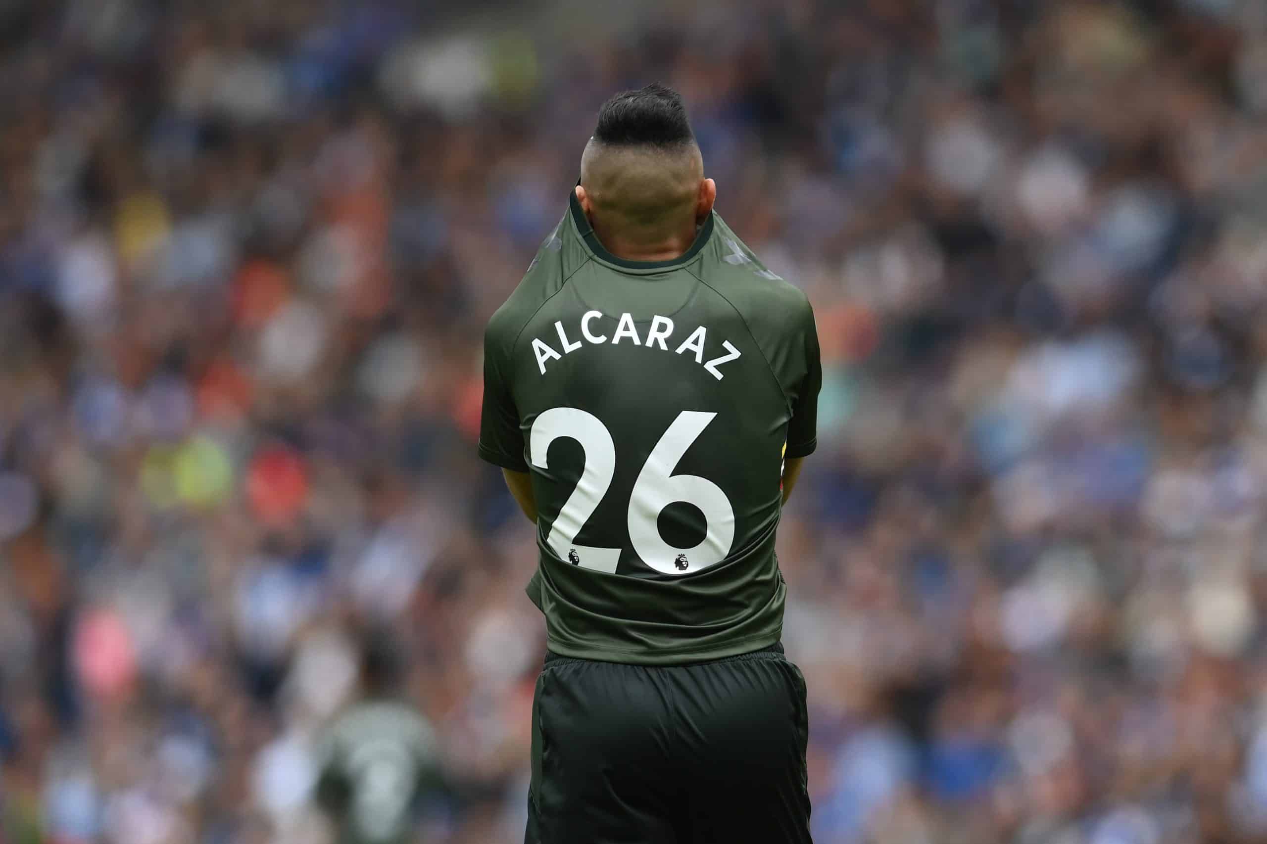 BRIGHTON, ENGLAND - MAY 21: Carlos Alcaraz of Southampton reacts after missing a chance during the Premier League match between Brighton & Hove Albion and Southampton FC at American Express Community Stadium on May 21, 2023 in Brighton, England. (Photo by Mike Hewitt/Getty Images)