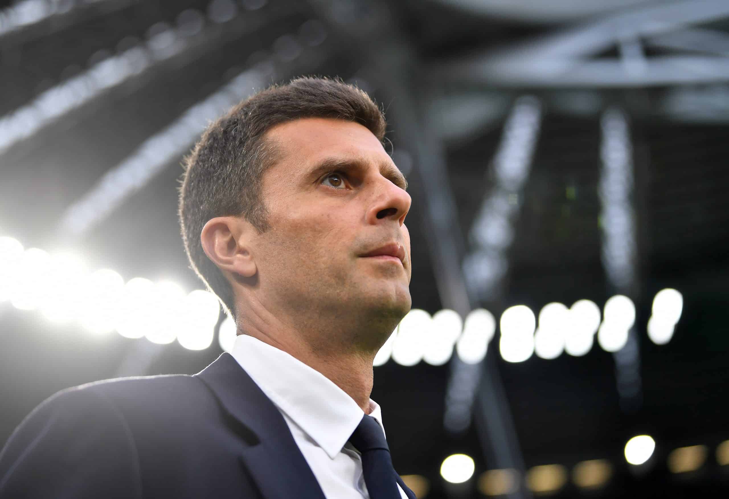 TURIN, ITALY - SEPTEMBER 17: Thiago Motta, Head Coach of Juventus, looks on prior to the UEFA Champions League 2024/25 League Phase MD1 match between Juventus and PSV Eindhoven at Juventus Stadium on September 17, 2024 in Turin, Italy. (Photo by Valerio Pennicino/Getty Images)