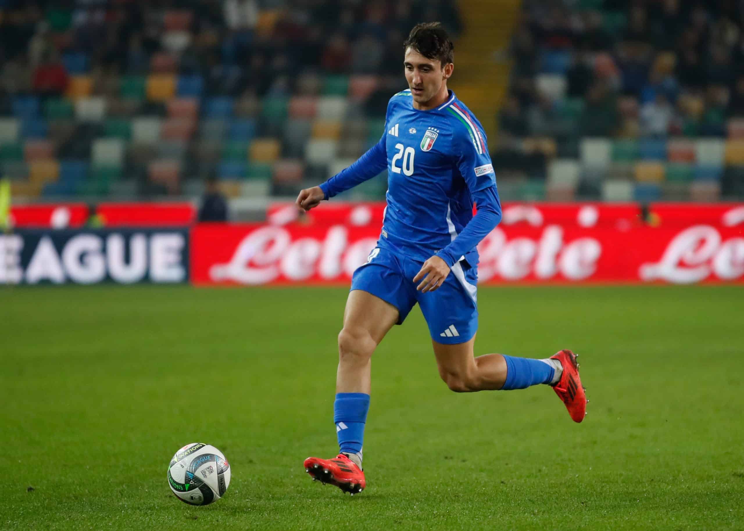 UDINE, ITALY - OCTOBER 14: Andrea Cambiaso of Italy in action during the UEFA Nations League 2024/25 League A Group A2 match between Italy and Israel at Stadio Friuli on October 14, 2024 in Udine, Italy. (Photo by Timothy Rogers/Getty Images)