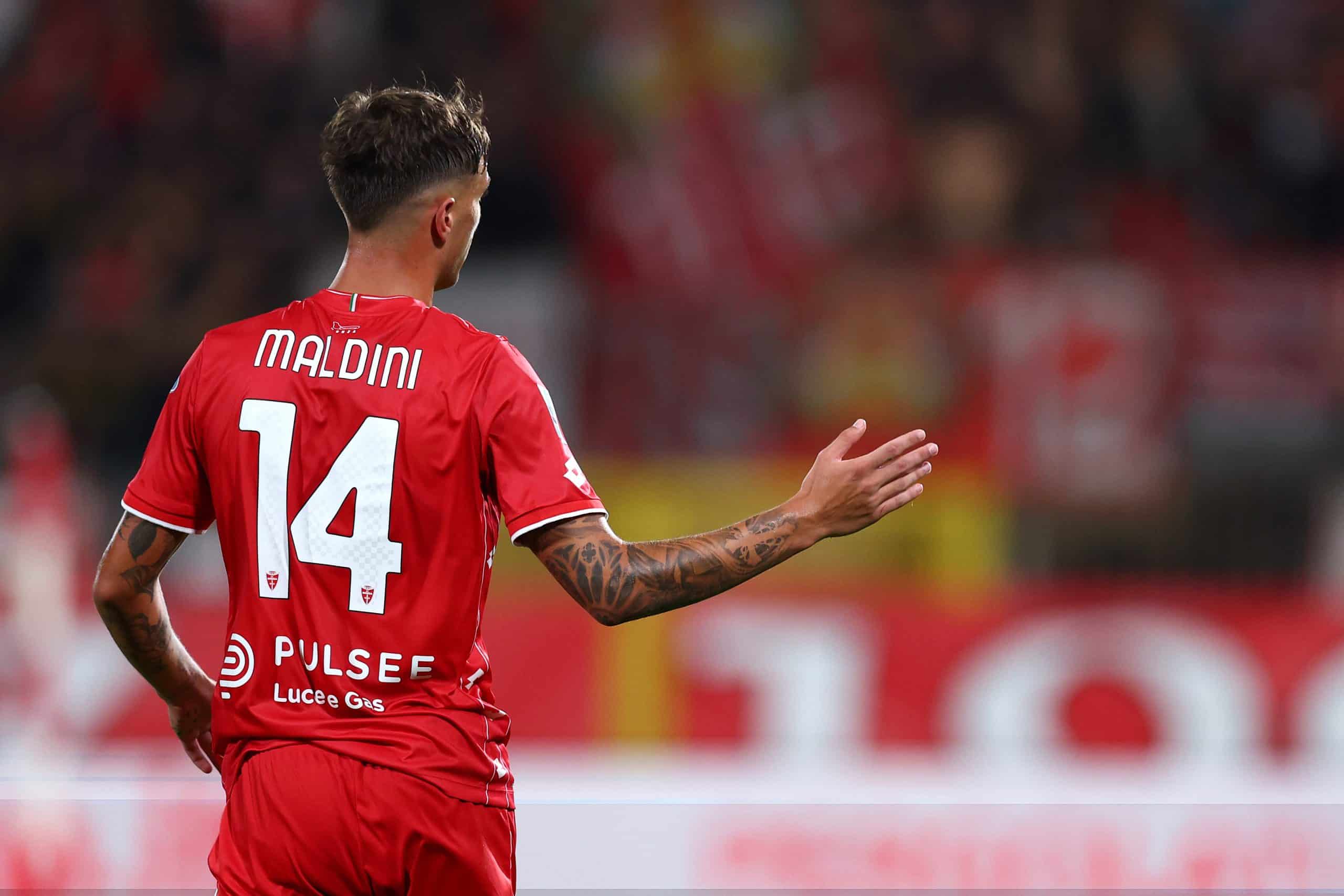 MONZA, ITALY - AUGUST 24: Daniel Maldini of AC Monza gestures during the Serie match between Monza and Genoa at U-Power Stadium on August 24, 2024 in Monza, Italy. (Photo by Francesco Scaccianoce/Getty Images)
