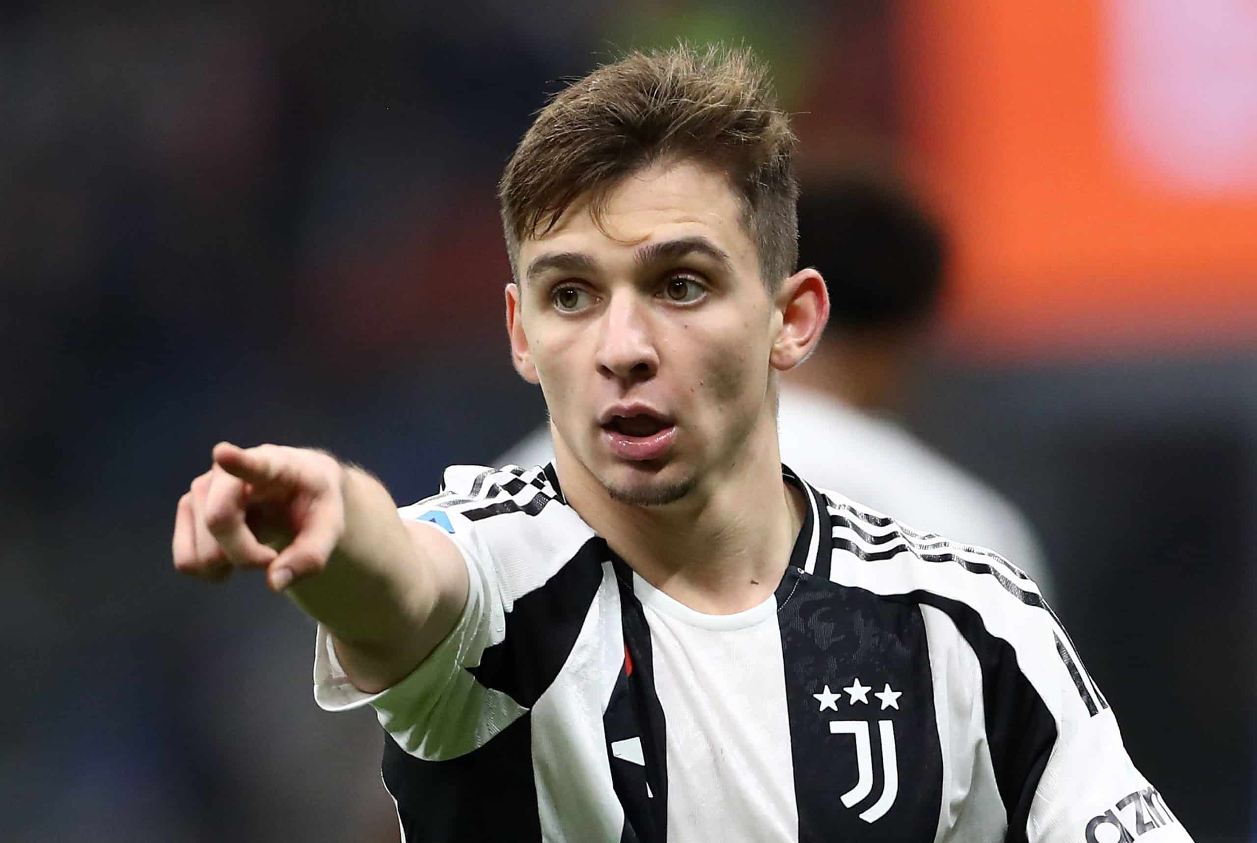MILAN, ITALY - OCTOBER 27: Francisco Conceicao of Juventus gestures during the Serie A match between FC Internazionale and Juventus at Stadio Giuseppe Meazza on October 27, 2024 in Milan, Italy. (Photo by Marco Luzzani/Getty Images)