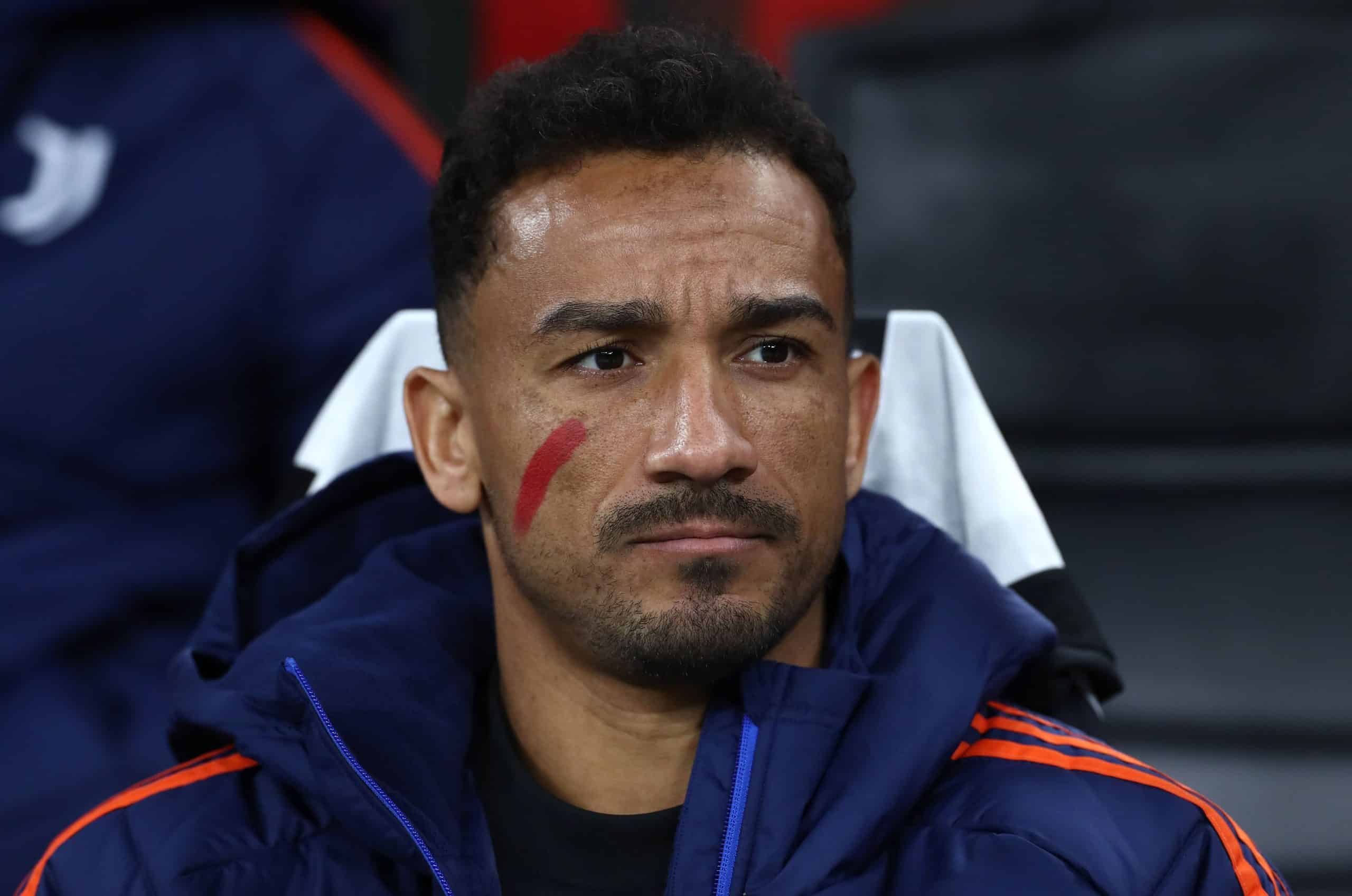 MILAN, ITALY - NOVEMBER 23: Danilo Luiz da Silva of Juventus supports the campaign Un Rosso Alla Violenza #unrossoallaviolenza before the Serie A match between AC Milan and Juventus at Stadio Giuseppe Meazza on November 23, 2024 in Milan, Italy. (Photo by Marco Luzzani/Getty Images)