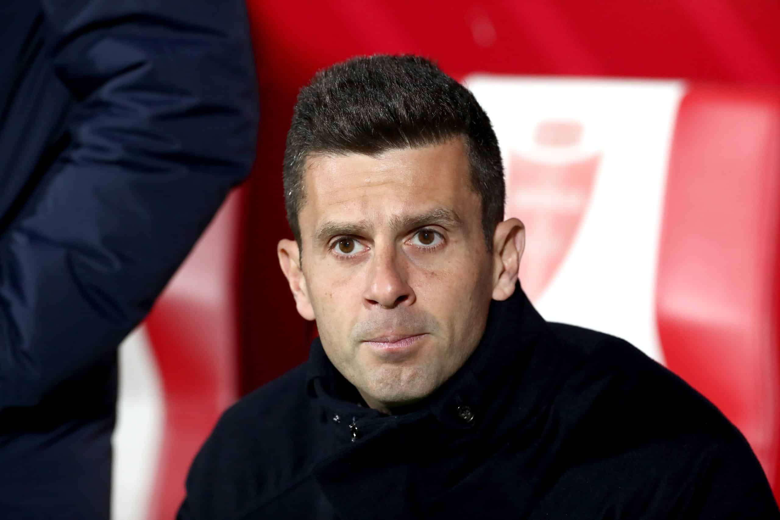 MONZA, ITALY - DECEMBER 22: Thiago Motta, Head Coach of Juventus, looks on ahead of the Serie A match between Monza and Juventus at U-Power Stadium on December 22, 2024 in Monza, Italy. (Photo by Marco Luzzani/Getty Images)