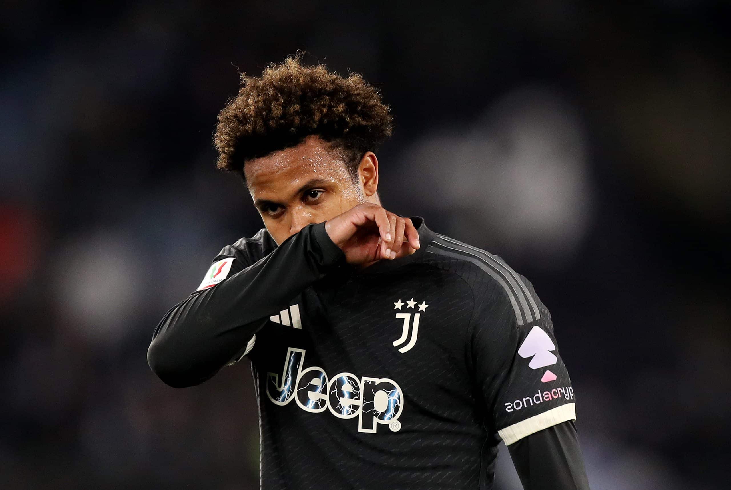 ROME, ITALY - APRIL 23: Weston McKennie of Juventus reacts during the Coppa Italia Semi-final Second Leg match between SS Lazio and Juventus FC at Stadio Olimpico on April 23, 2024 in Rome, Italy. (Photo by Paolo Bruno/Getty Images)