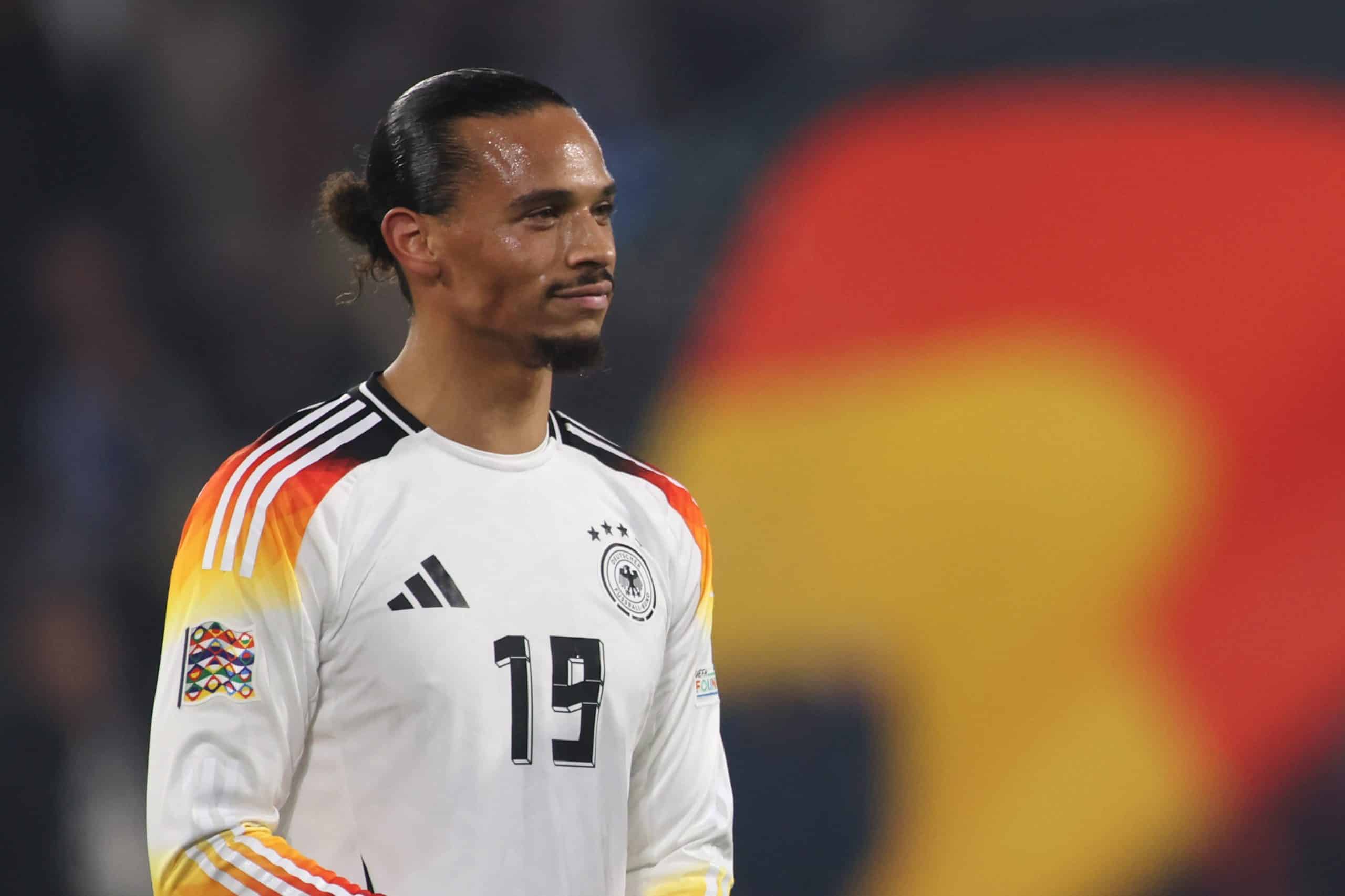 FREIBURG IM BREISGAU, GERMANY - NOVEMBER 16: Leroy Sane of Germany reacts during the UEFA Nations League 2024/25 League A Group A3 match between Germany and Bosnia and Herzegovina at on November 16, 2024 in Freiburg im Breisgau, Germany. (Photo by Alex Grimm/Getty Images)