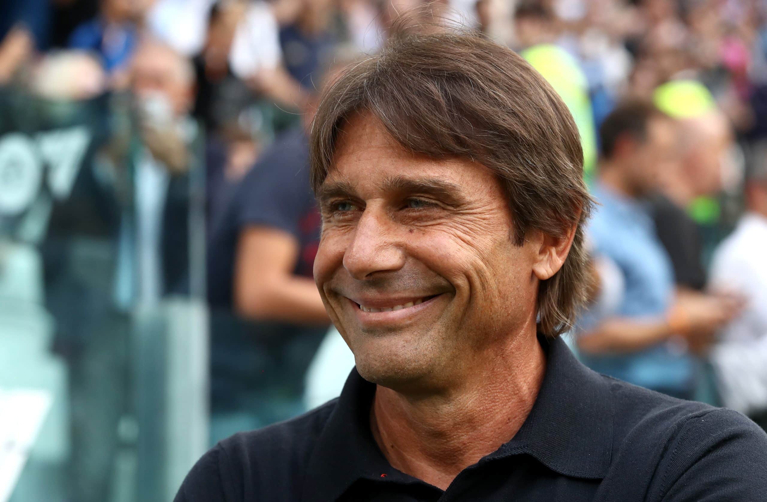 TURIN, ITALY - SEPTEMBER 21: Antonio Conte, Head Coach of Napoli, looks on prior to the Serie A match between Juventus and Napoli at on September 21, 2024 in Turin, Italy. (Photo by Marco Luzzani/Getty Images)