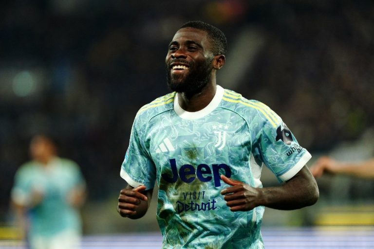 Jérémie Boga célèbre son but avec la Juventus face à l'Atalanta en avril 2026